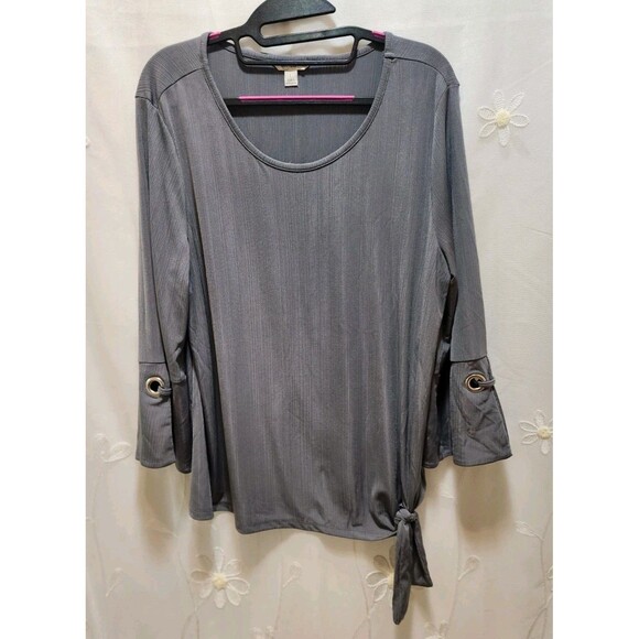 C Est. 1946 Tops - C EST. 1946 WOMENS LARGE GRAY BELL SLEEVE BLOUSE GAUZE FLOWY BOXY WORK OFFICE